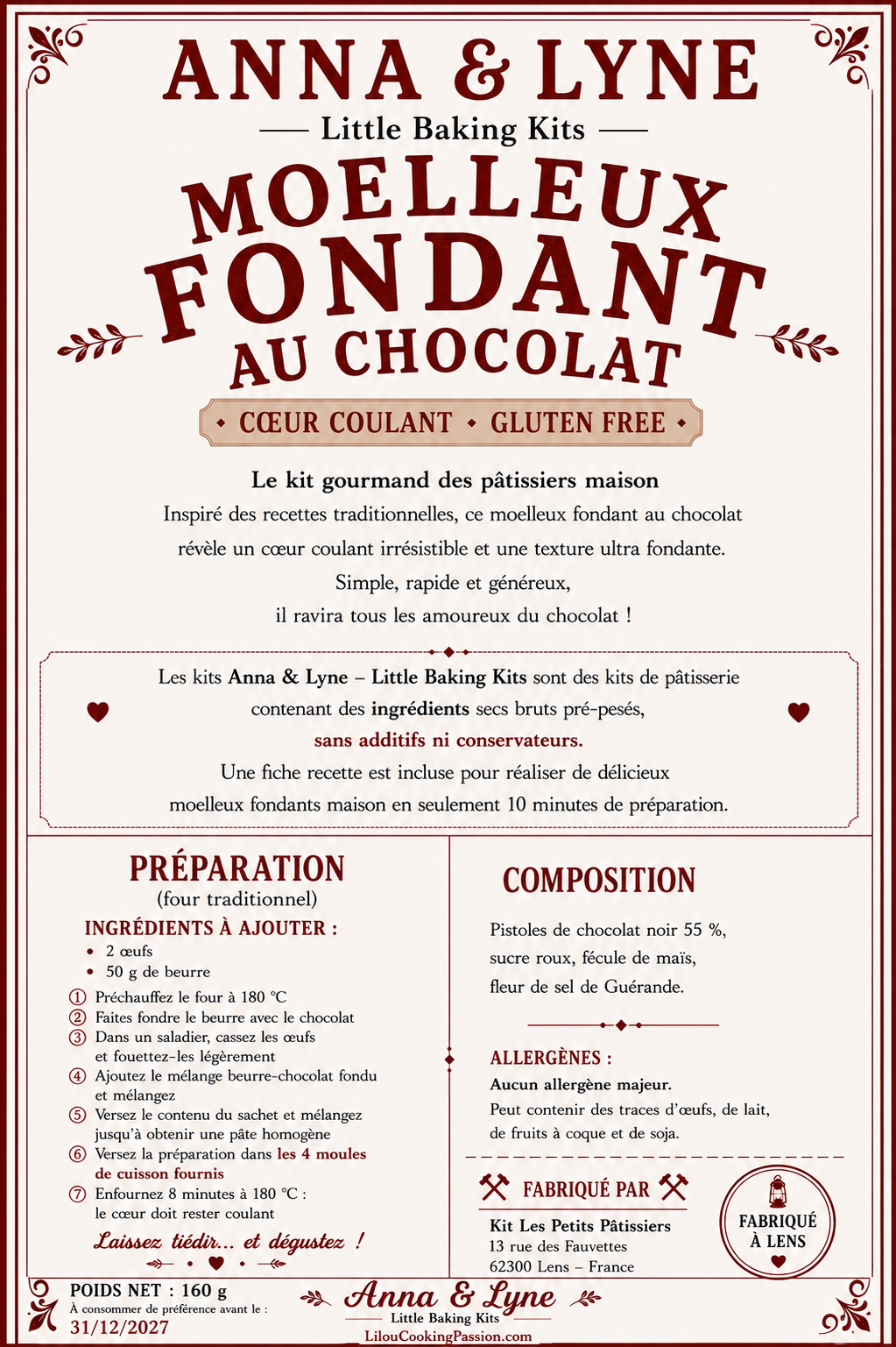 🇫🇷  Moelleux Fondant au chocolat coeur coulant sans gluten l (+ 4 moules de cuisson) | Anna & Lyne